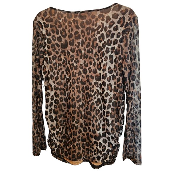 Indigo Rose Top Blouse Leopard Print Long Sleeve Size L Polyester Spandex NWOT - Picture 2 of 10
